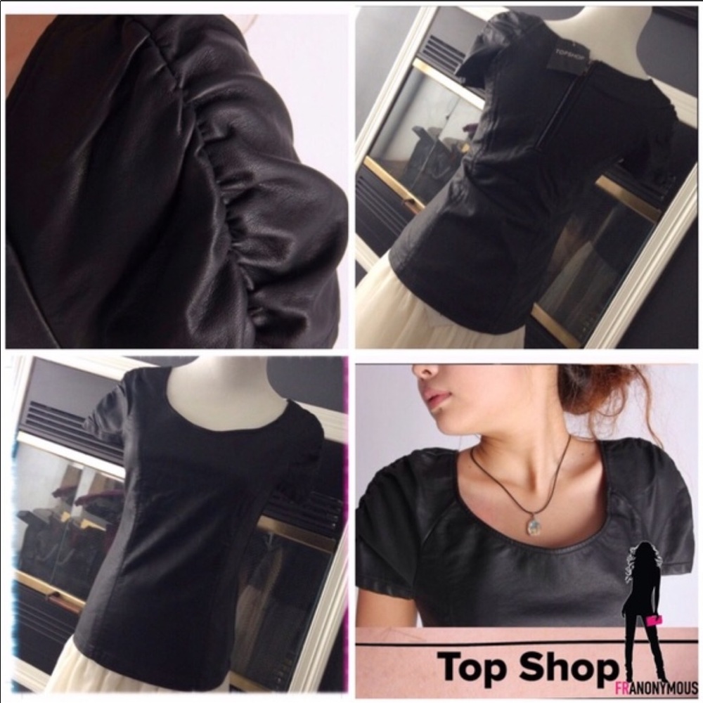 Topshop Black Leather Short Sleeve Tee Shirt - Picture 3 of 3
